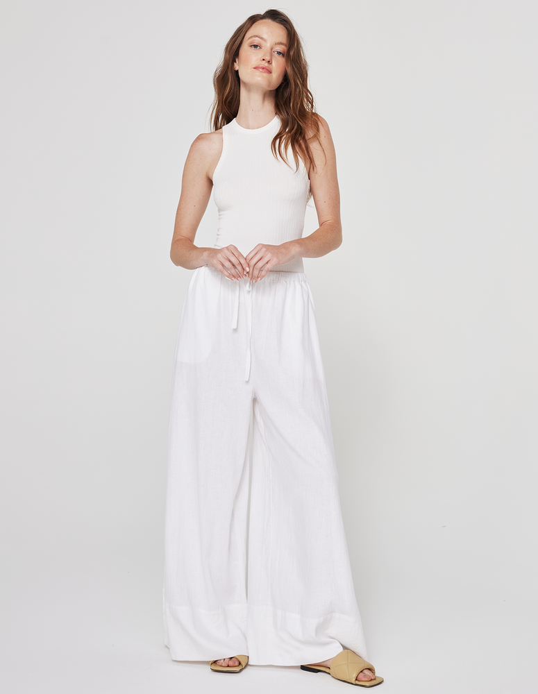 
                  
                    WIDE LEG LINEN PANT IN WHITE
                  
                