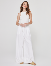 WIDE LEG LINEN PANT IN WHITE