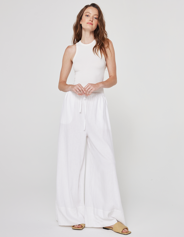 WIDE LEG LINEN PANT IN WHITE