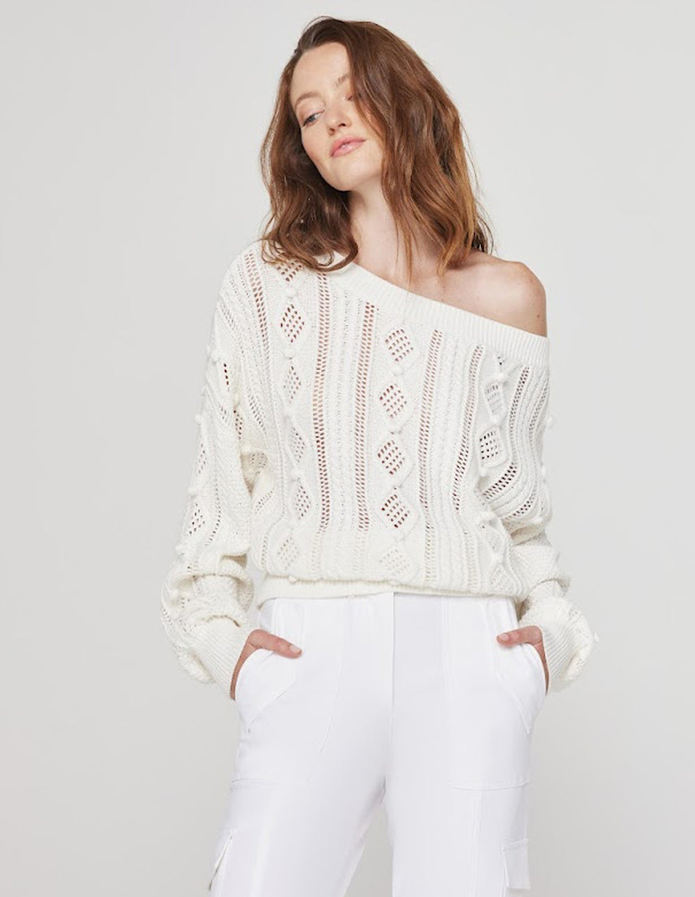 CABLE KNIT OFF THE SHOULDER SWEATER