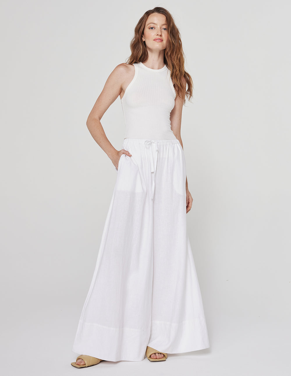 WIDE LEG LINEN PANT IN WHITE