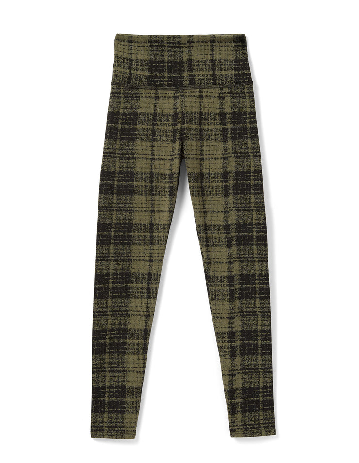PLAID LEGGING IN OLIVE GREEN