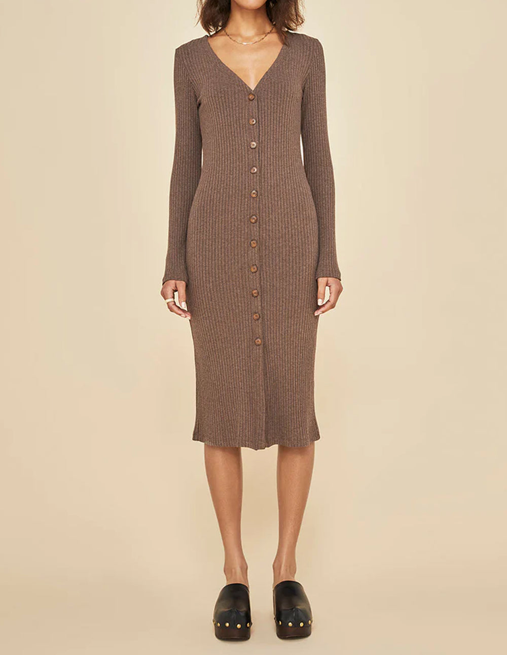 LONG SLEEVE CARDIGAN RIB DRESS