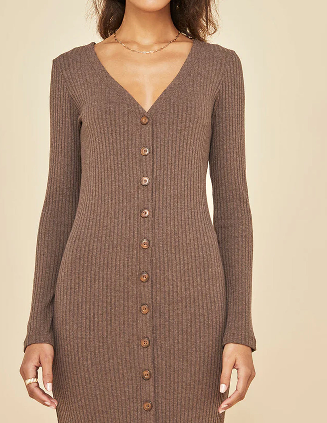 
                  
                    LONG SLEEVE CARDIGAN RIB DRESS
                  
                