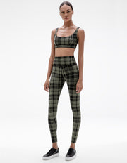 PLAID LEGGING IN OLIVE GREEN