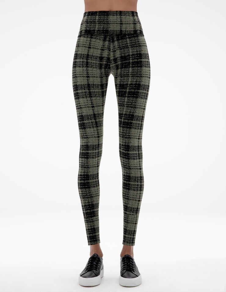 PLAID LEGGING IN OLIVE GREEN