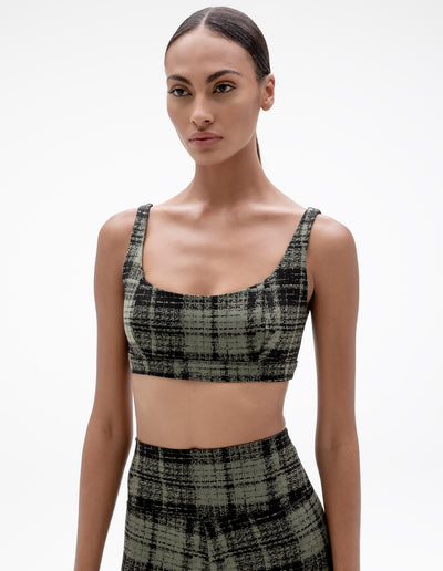 PLAID SPORTS BRA IN OLIVE GREEN